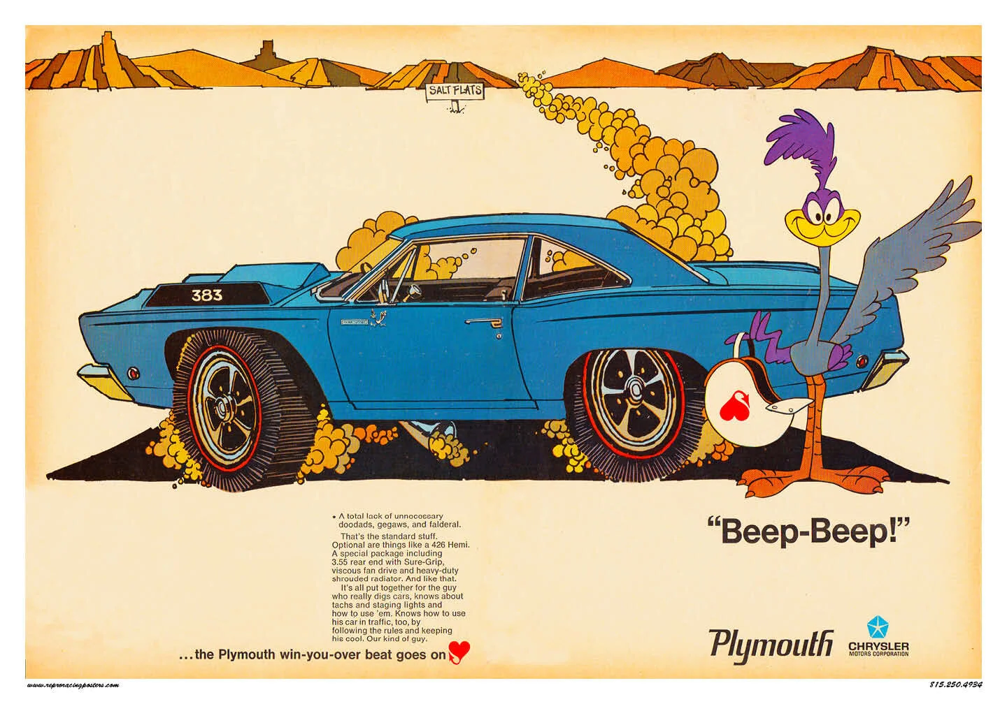 Plymouth Beep Beep Road Runner — Vintage Reproduction Racing Posters